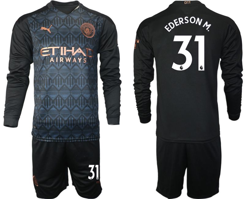 Men 2020-2021 club Manchester city home long sleeve #31 black Soccer Jerseys->customized soccer jersey->Custom Jersey